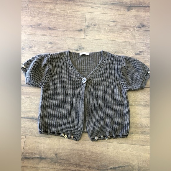 ELISA CAVALETTI WOOL MIX SHORT SLEEVE CROPPED CARDIGAN IN LIGHT BROWN IN LARGE - Picture 5 of 10